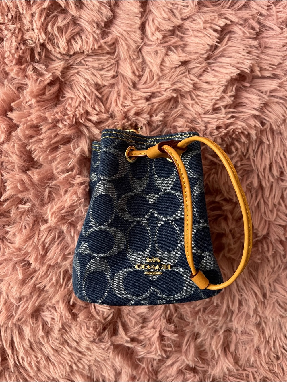Coach Mini Bucket Bag in Navy Denim with Tan Leather Trim - Picture 7 of 12